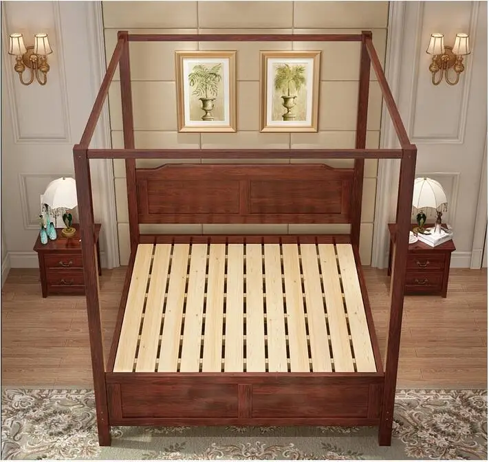 Low Price Antique Solid Wood King Size Poster Bed Wooden Bed For Bed Room Furniture