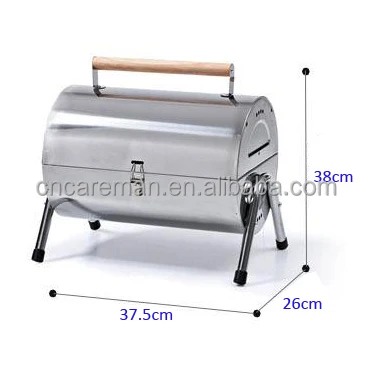 Stainless Steel Barrel Charcoal Barbecue Grill, Double-sided BBQ, Portable Oil Drum Style BBQ Grill w/Double Twin Grate Grill