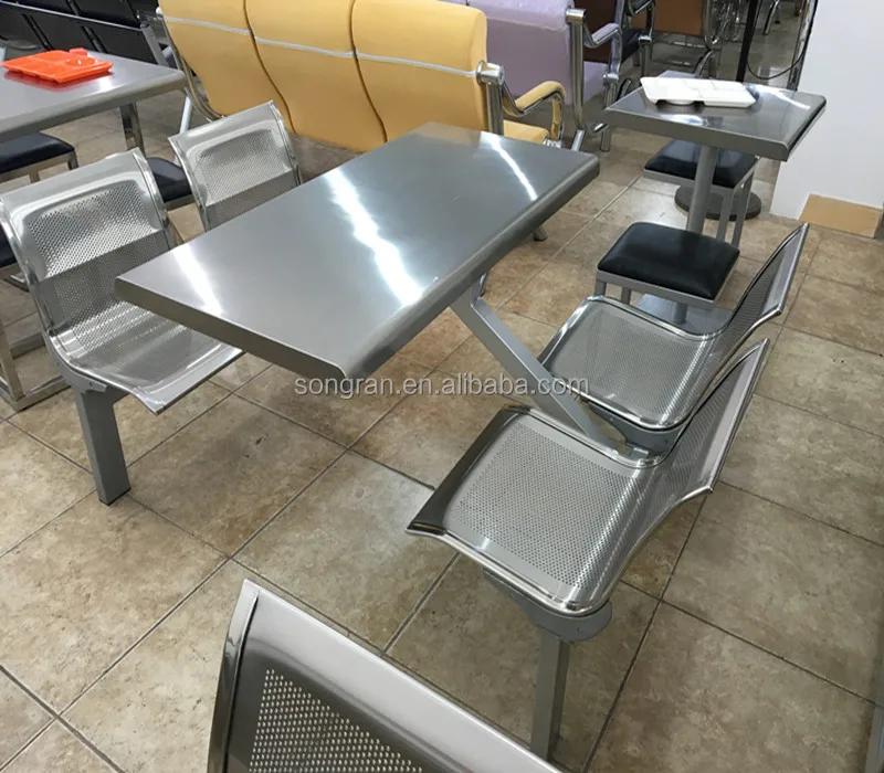 4-seater metal fast food tables canteen tables and chairs