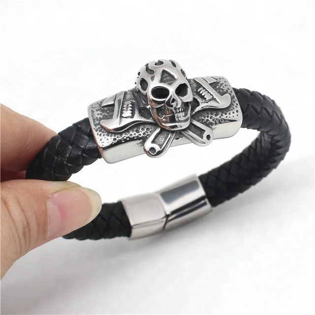Yudan Jewelry Stainless Steel Scorpion Leather Bracelet