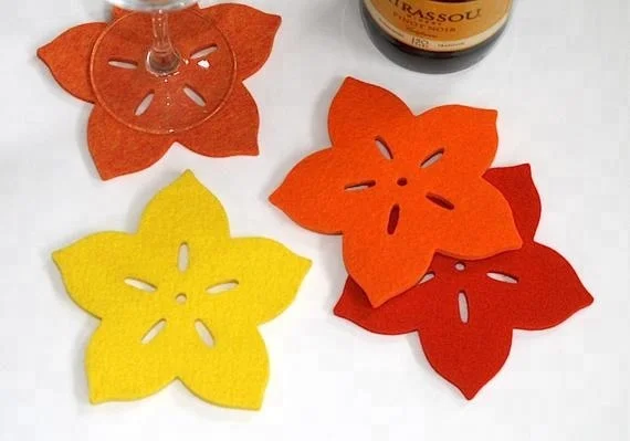 4 Pack Colorful Flower Shape Felt Cup Coasters for Drinks