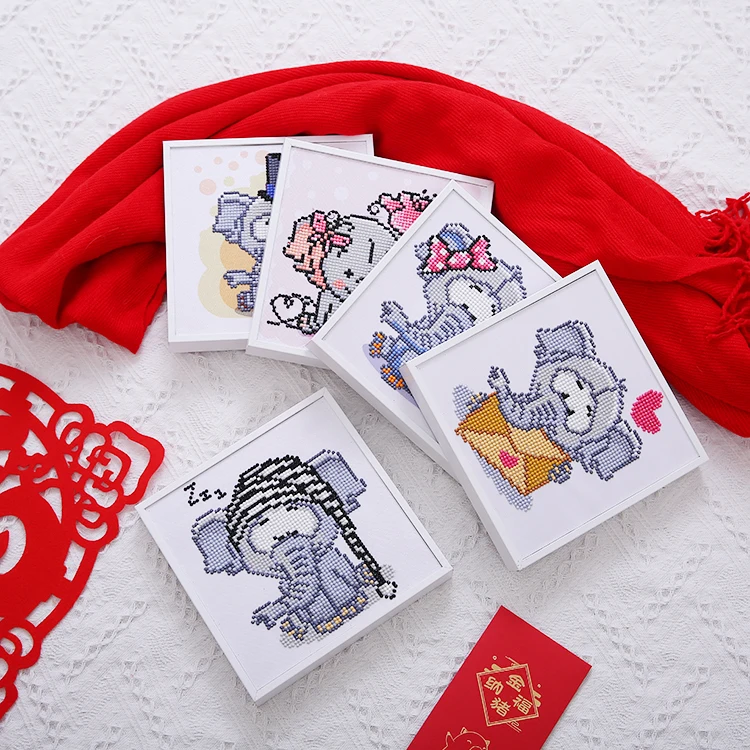 Лидер продаж, мини белая рамка, 5d алмазная живопись, 20*20 см, «сделай сам», круглая алмазная живопись, слон с рамкой