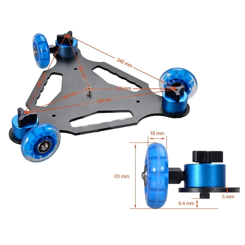 
Mini Triangle Mobile Rolling skater 3-Wheel Dolly Car stabilizer for Dslr camera accessories 