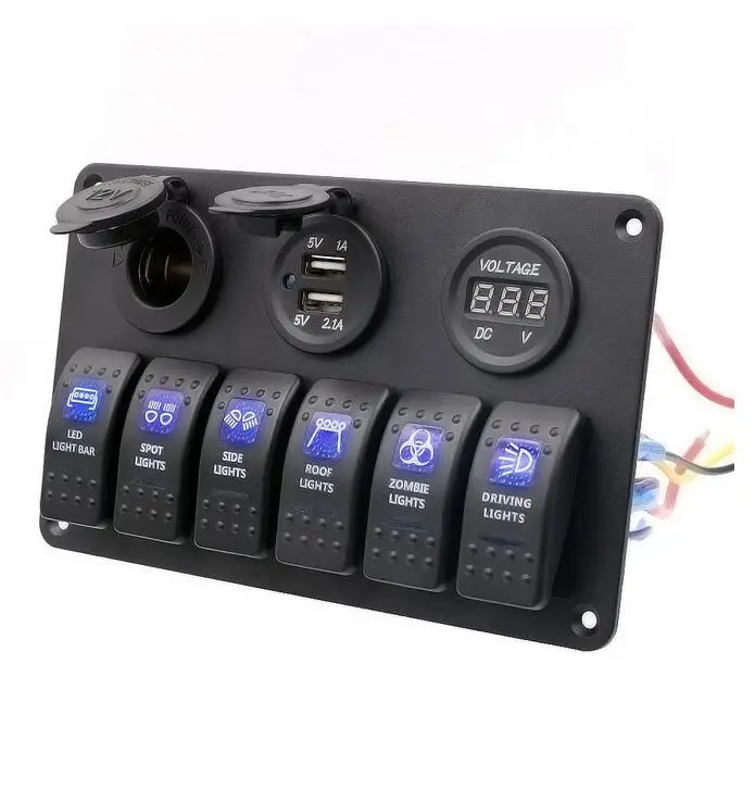 6 банда панели управления переключатель 12-24V ABS Водонепроницаемый морской лодки RV зеленый светодиод кулисный панель автоматический выключатель