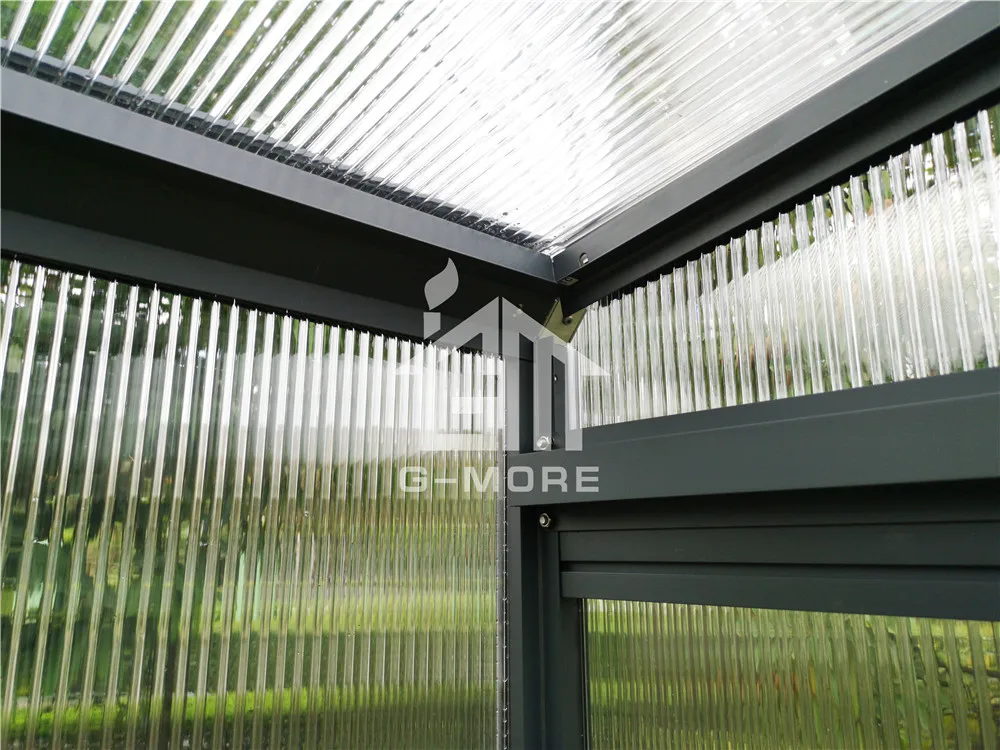 G-MORE garden slant roof prefabricated greenhouse with 10MM polycarbonate panels