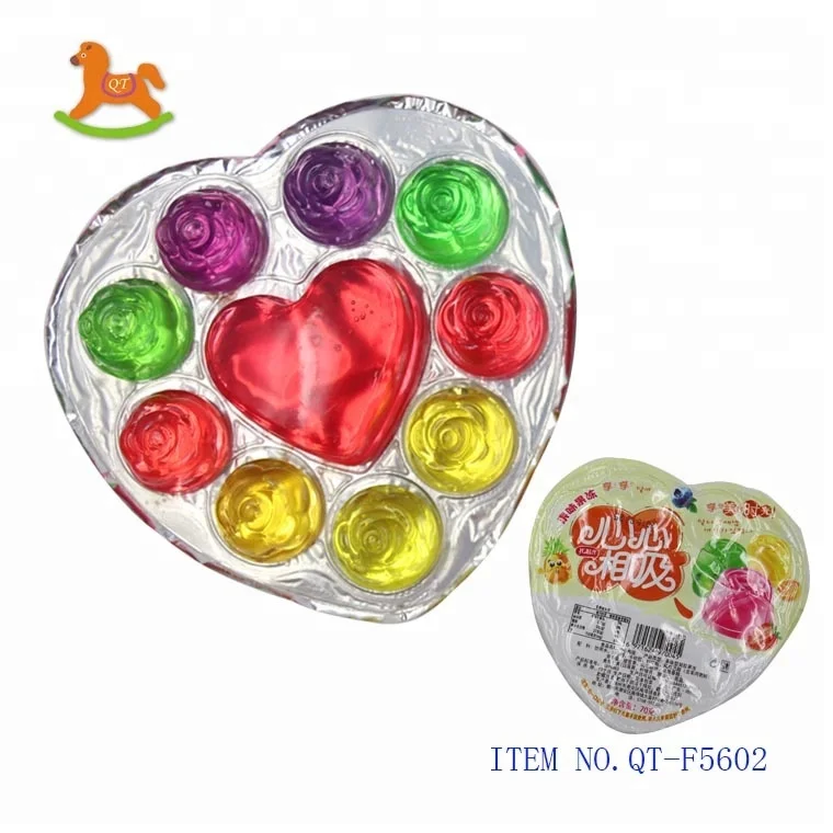 Cute heart with rose flower shaped soft jelly fruity flavor pudding sweet candy for kids
