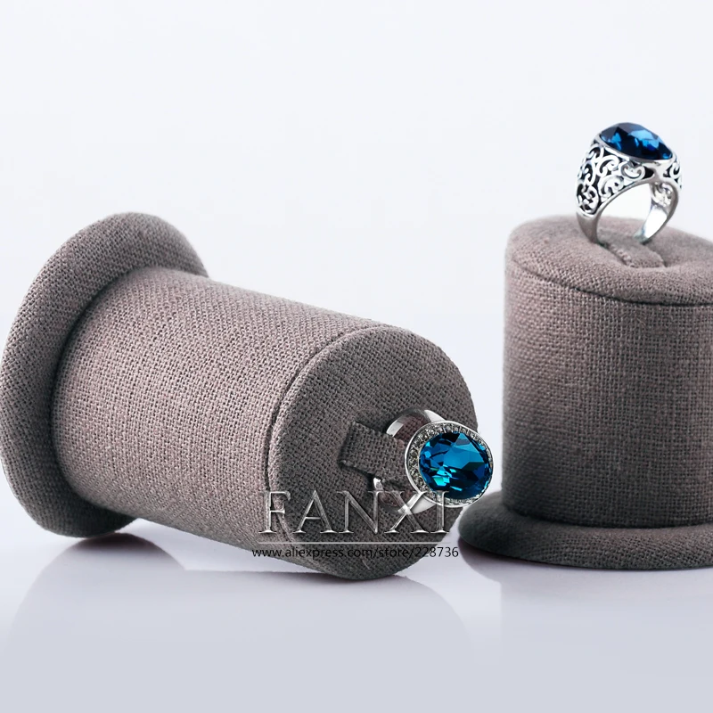 FANXI Wholesale Trade Show Boutique Shop Counter Organizer Finger Rings Display Stand Set Linen Jewelry Ring Holder Props