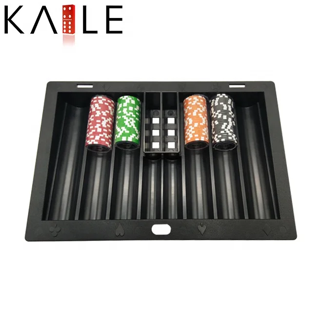 Factory supply 350 abs black insert poker chip tray vertical  8  rows slots for carry casino chip and card on poker table