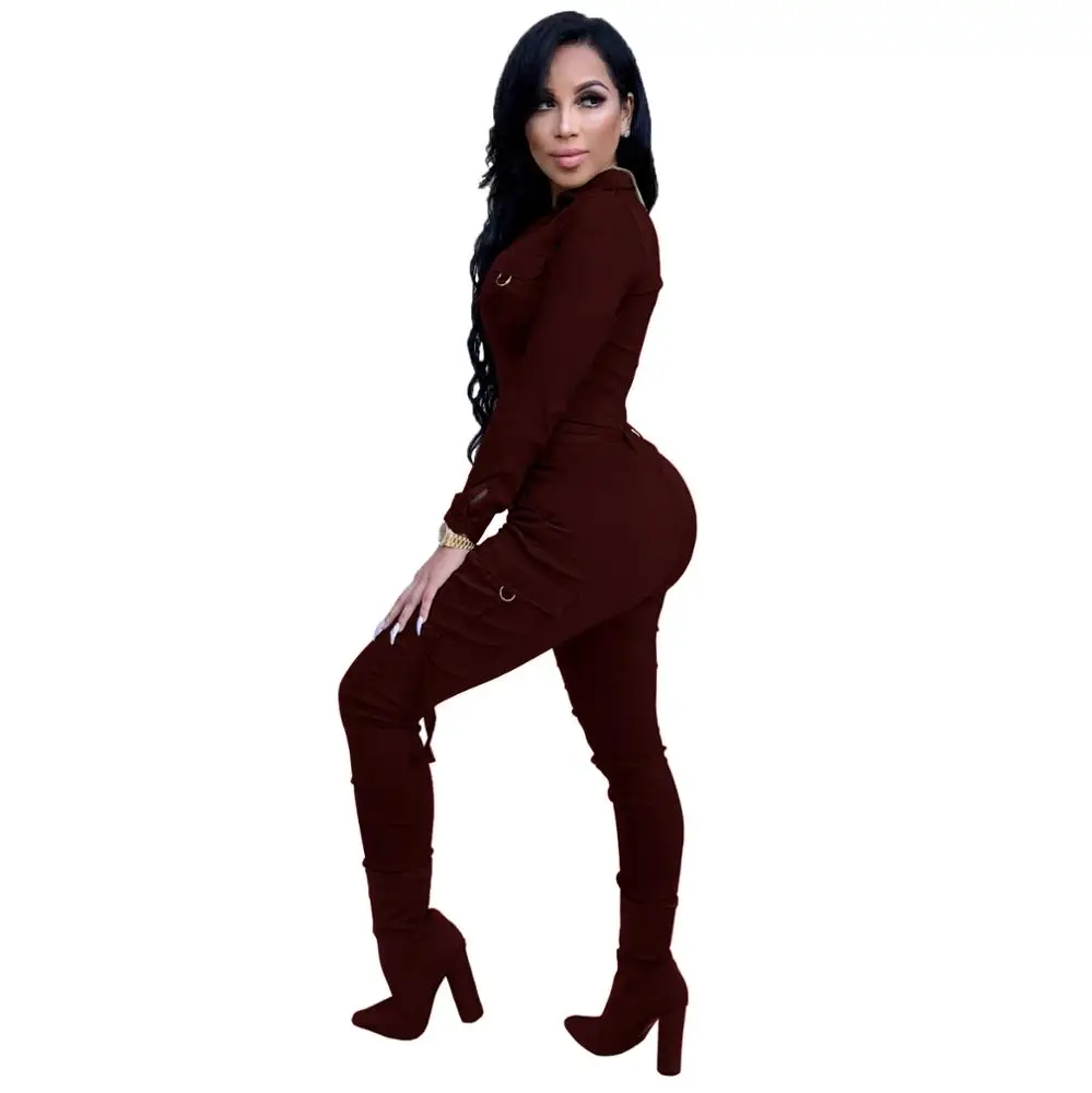 MOQ 1PC autumn women clothing 2019 long sleeve  bodycon jumpsuit sexy