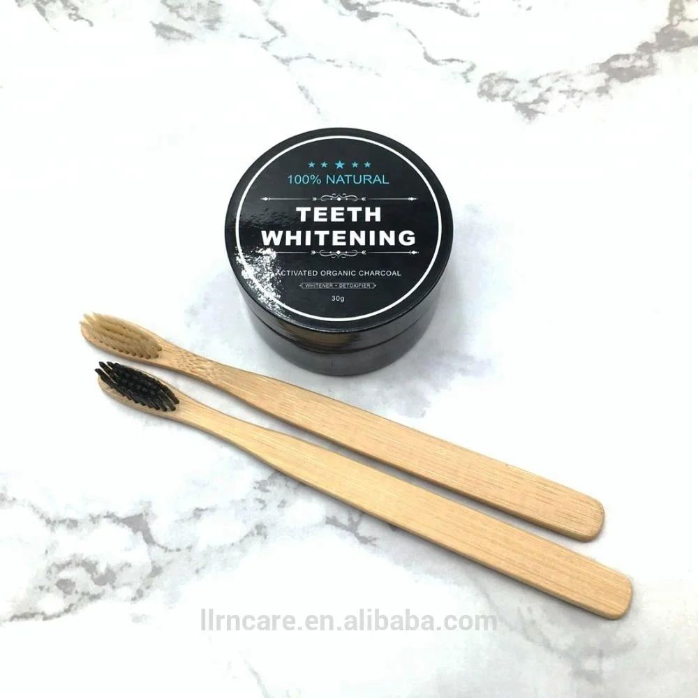 Organic Teeth Whitening Coconut Activated Charcoal Powder Bamboo Toothbrush Oral Care Set