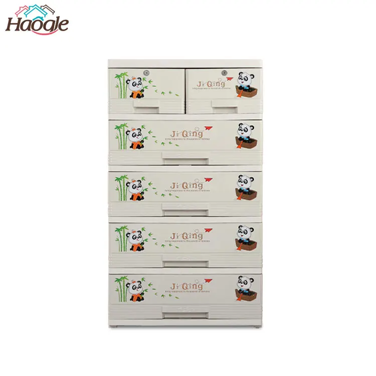 Multi-function Sundries Bedroom Organize Storage 5-tiers Cartoon Design Baby Panda Pattern Plastic Clothes Drawer Cabinet