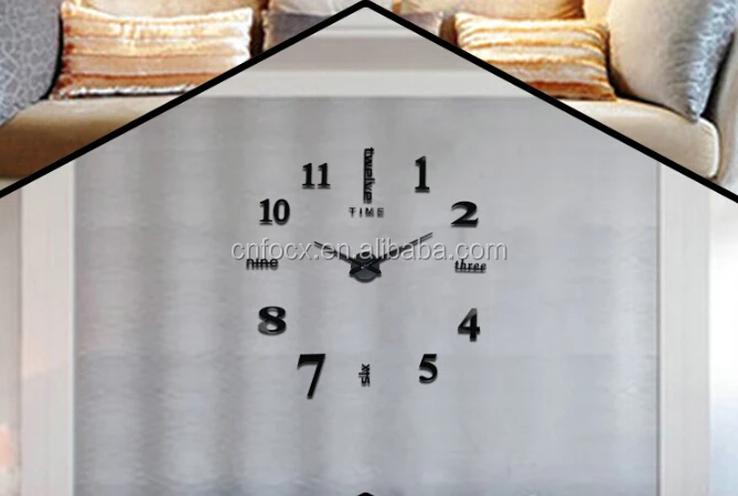 DIY Silver Large 3D Wall Clock / Home Decorative Mirror wall clock / Wall Sticker Decal Clocks