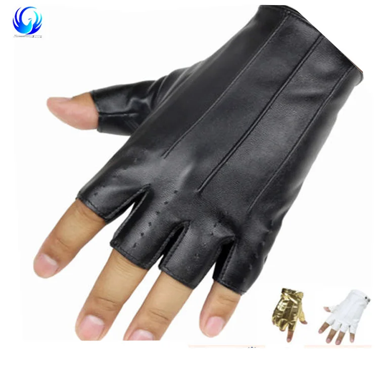 Fingerless Leather Gloves Men Women Half Finger Thin Mittens Black Gold White