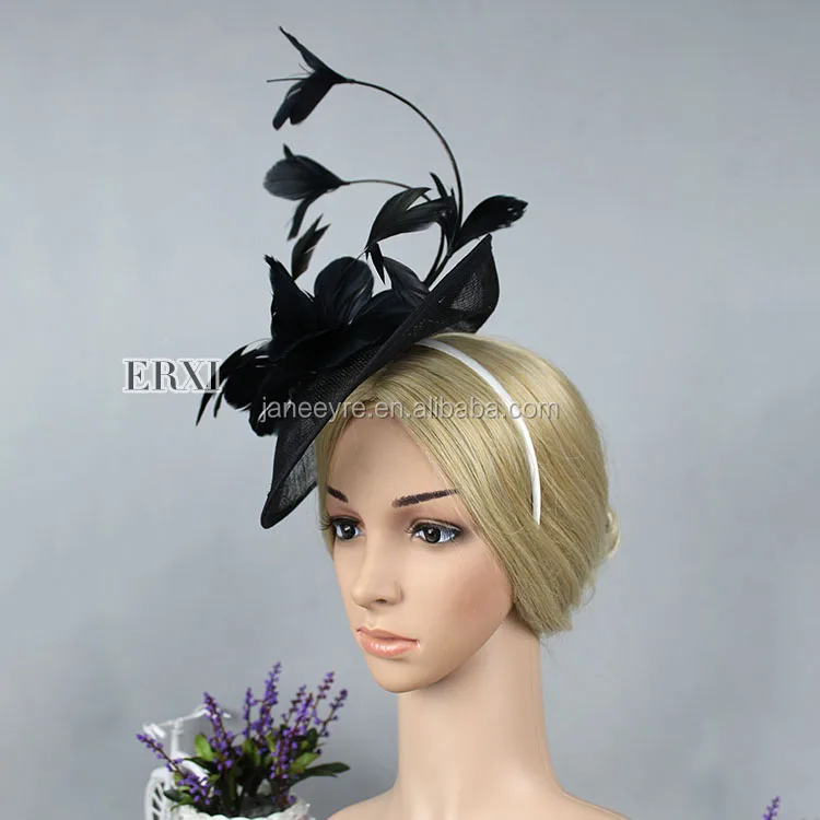 Handmade Women Black Color Sinamay Fancy Hair Fascinators For Weddings