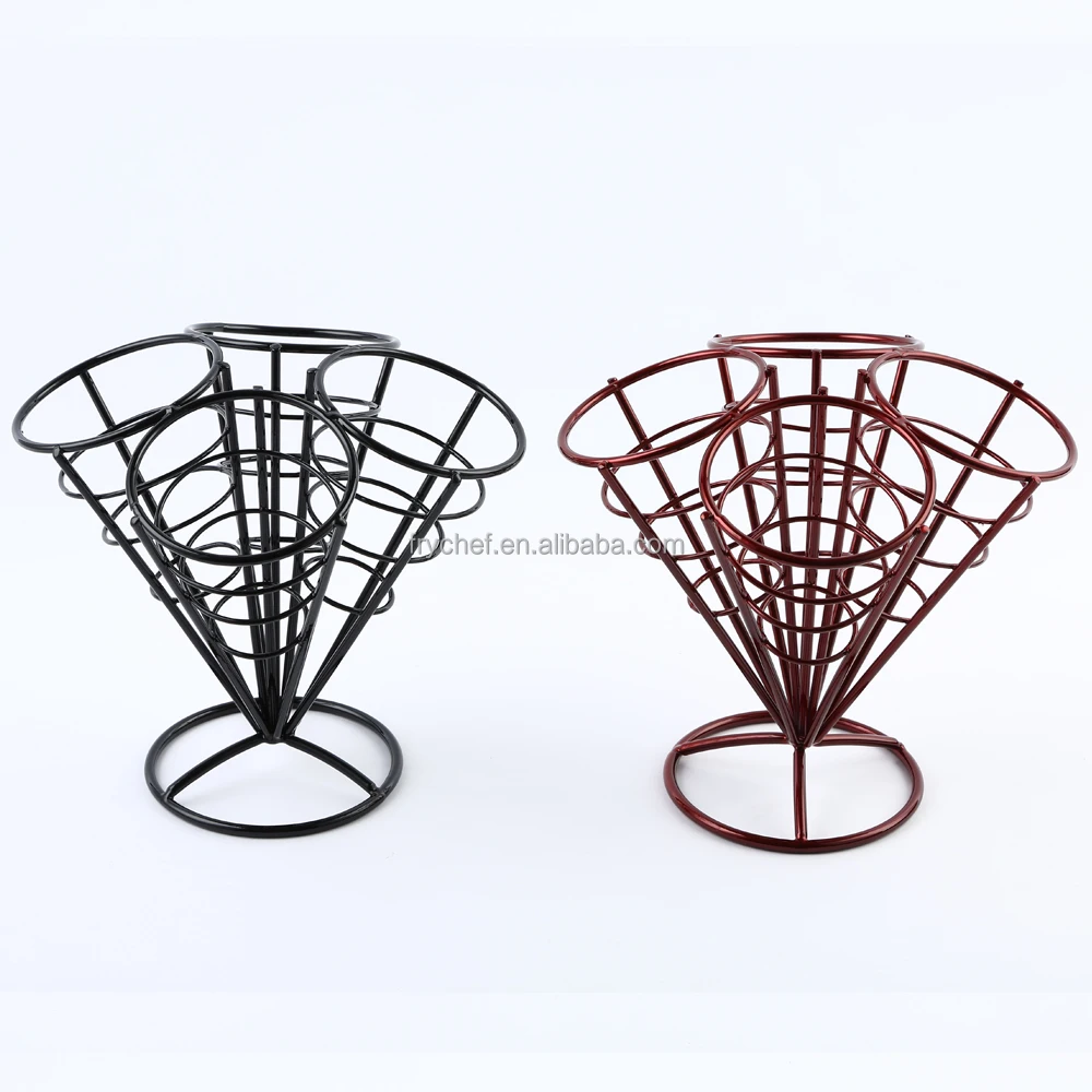 French Fries Serving Holder with 4 Cones,Metal Appetizer Chip Dessert Cone F0066