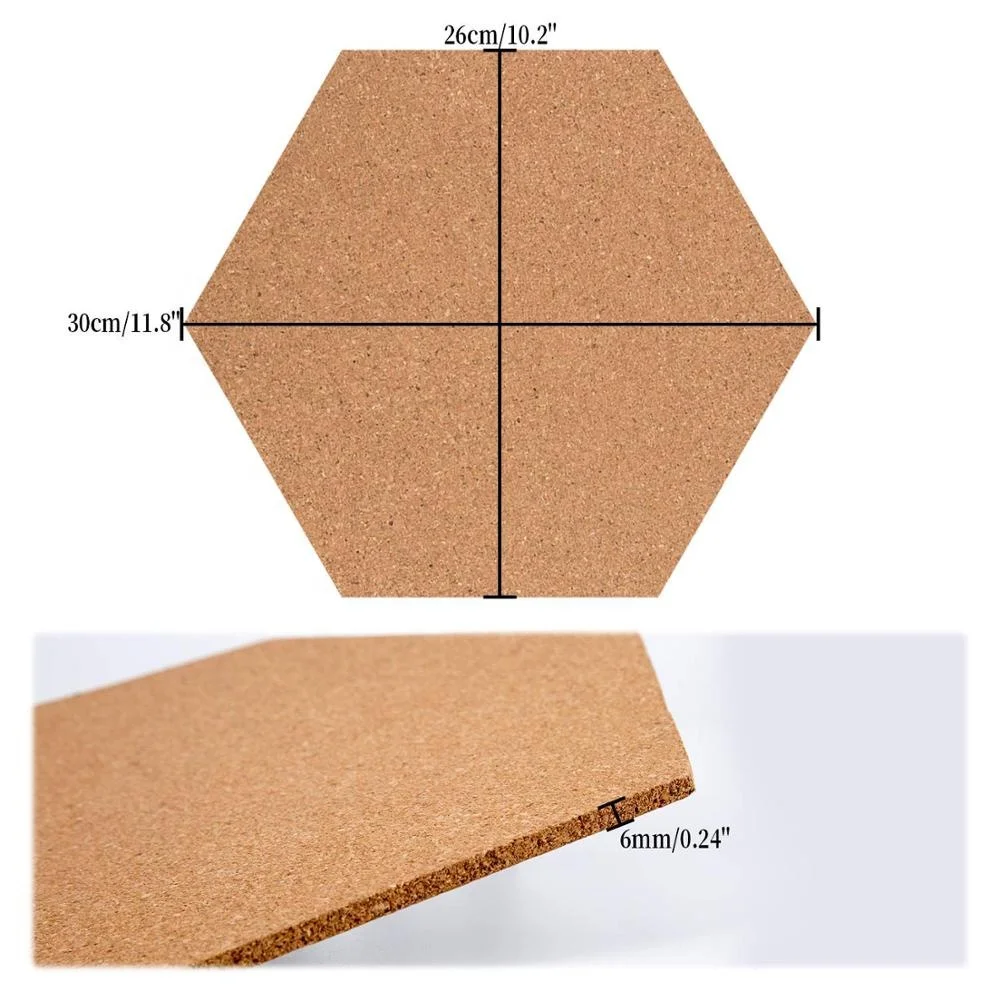 Frameless Hexagon Cork Board, Self Adhesive Cork Notice Board, Mini Wall Bulletin Boards