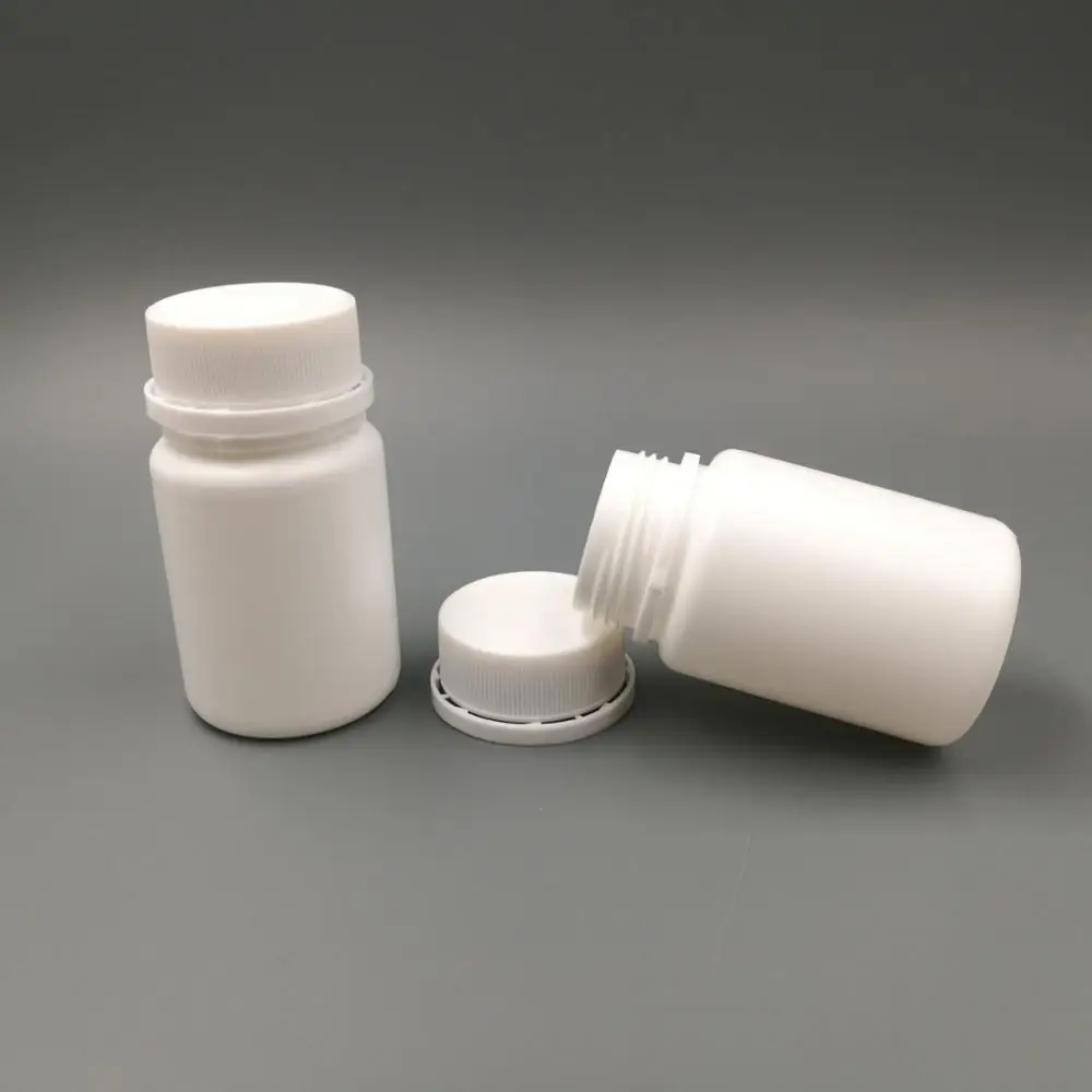 
100pcs/lot 50cc HDPE white Plastic Capsule Packaging Tamper Evident Container Empty Medical pill bottle with Tamper Proof Cap 