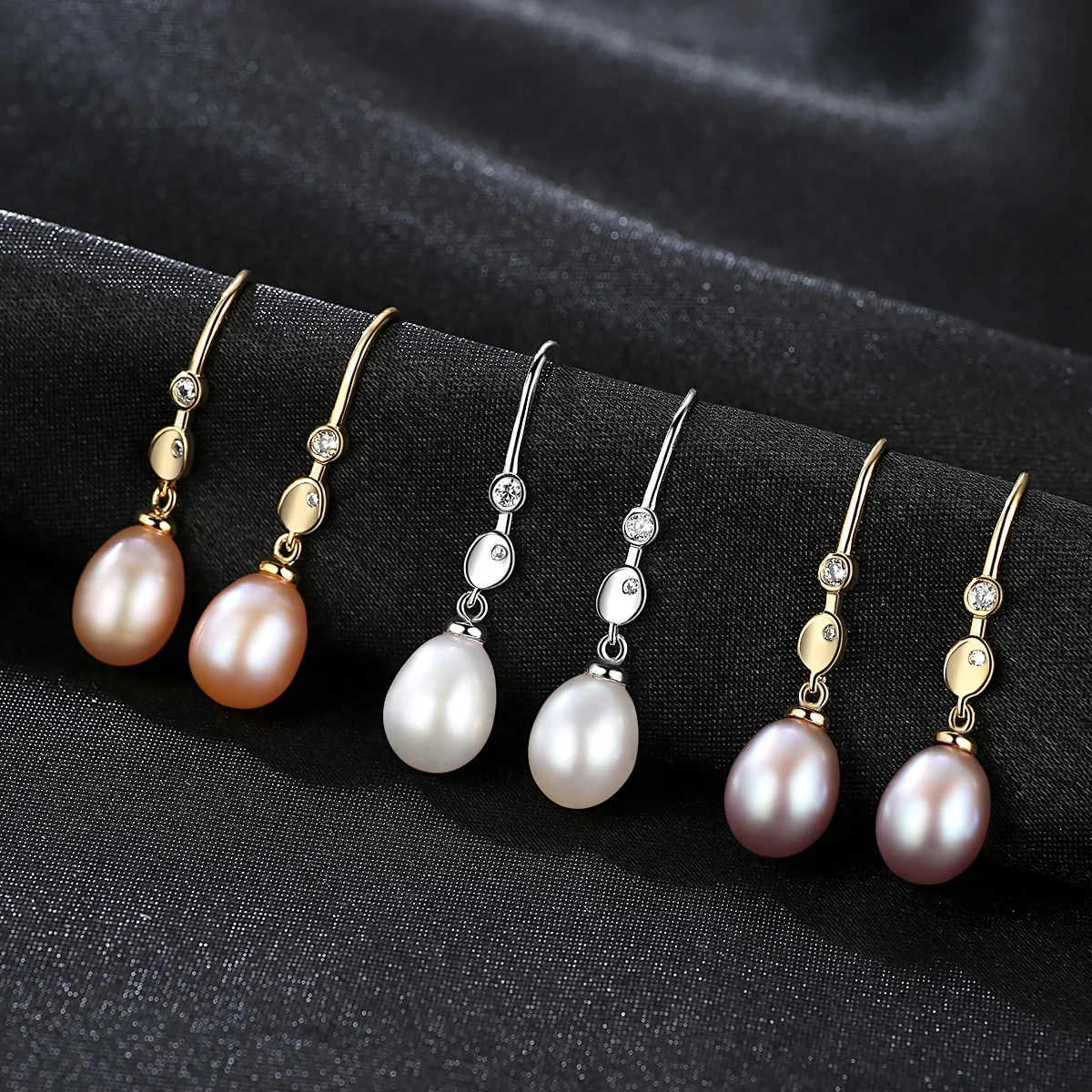 CZCITY Simple Style Pure 925 Sterling Silver Pearl Drop Minimalist Silver Hook Earrings for Women