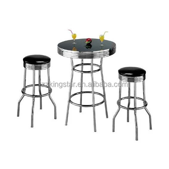 
Chrome home kitchen bar furniture round pub table and bar stools set 