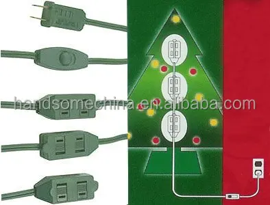 9 Outlet Green Christmas Tree Extension Power Cord With Switch