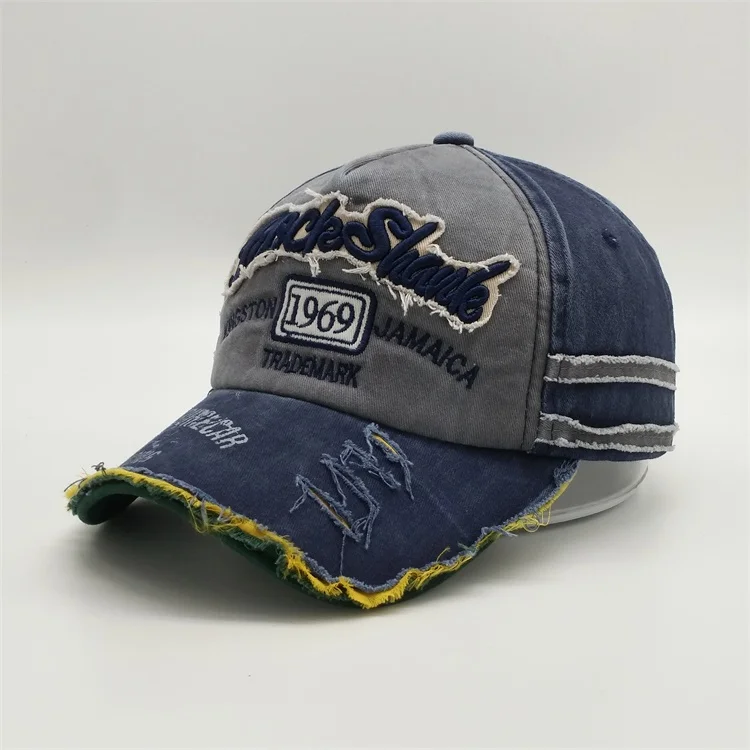 Wholesale Custom Washed Cotton Hat 5 Panel Applique Embroidery Worn-Out Plain Distressed Baseball Cap