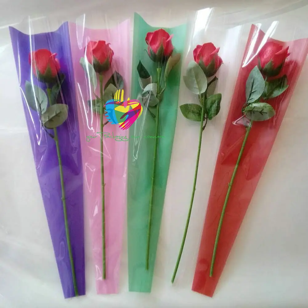 
Custom printed OPP BOPP flower sleeve bag single rose flower sleeve 