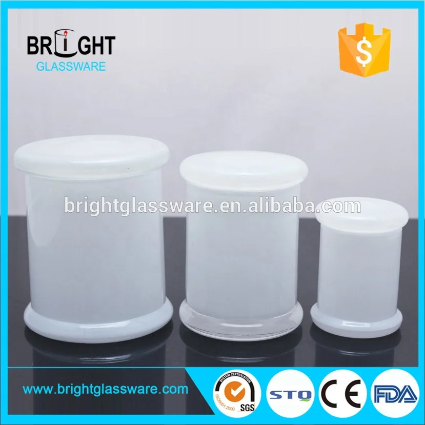 Moulded Press Ivory Colour Glass Metro Jar and Candle with Knob Lid China Supplier