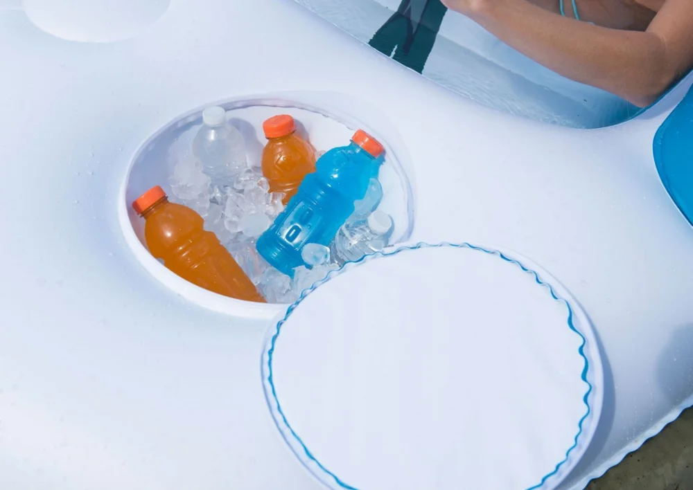 custom promotional party island pool toys hammock beach lounger 6-16 person tropical tahiti inflatable pool floating lounge