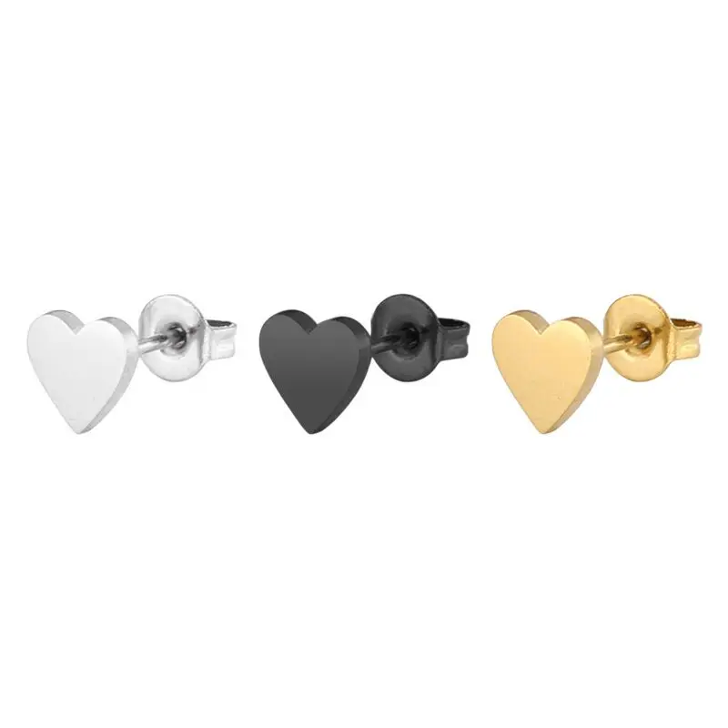Wholesale Trendy Fancy Metal Craft Fashion Earring Custom Surgical Grade Stainless Steel Silver Gold Heart Stud Earring