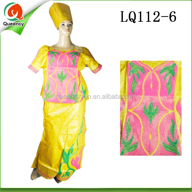 african bazin embroidery dress traditional women wear LQ112-3