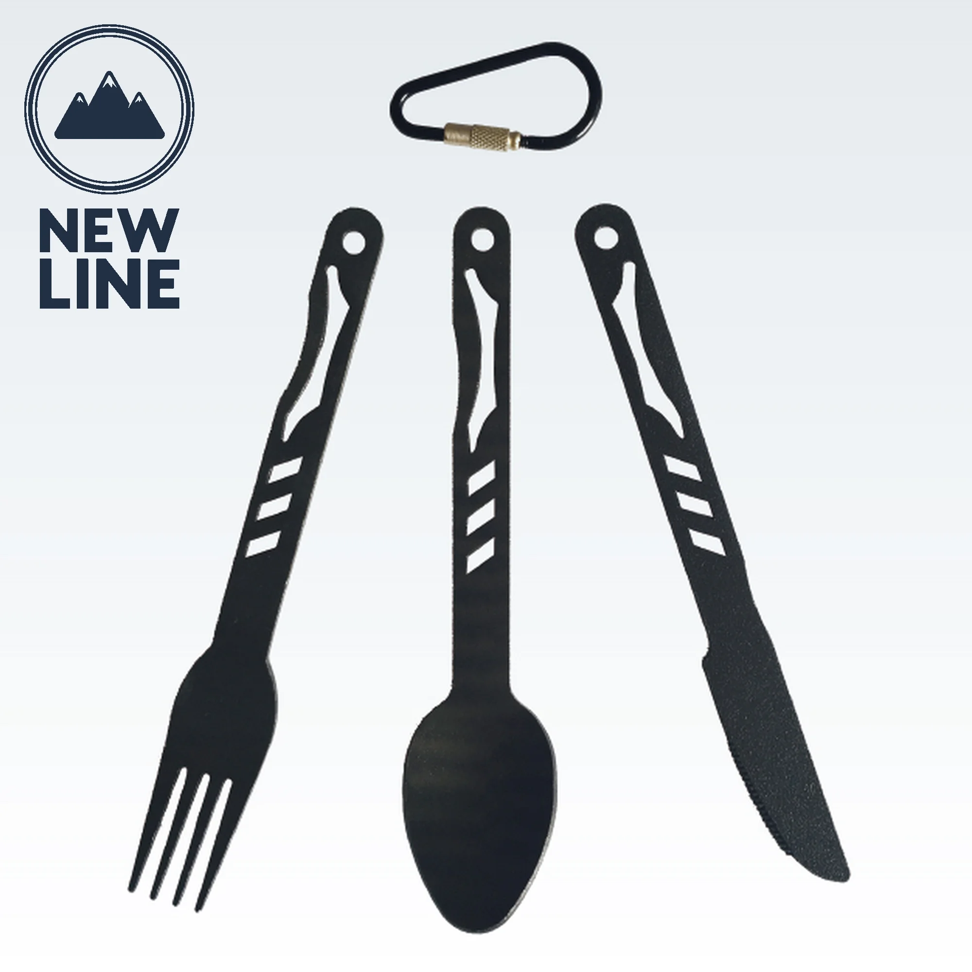 Hard Anodize Aluminum Cutlery Set - 3 Piece (Knife Fork Spoon) Lightweight Travel/Camping Cutlery Set with Carabiner