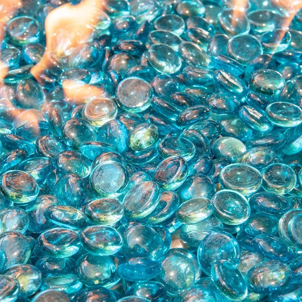 Colorful Glass Gems Glass Flat Beads For Vase Aquarium Decoration And Art Crafting (Light Blue)