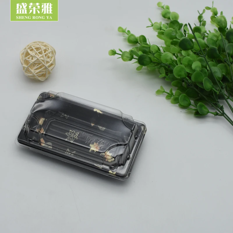 Mini sushi plastic  plate  take away container with lid
