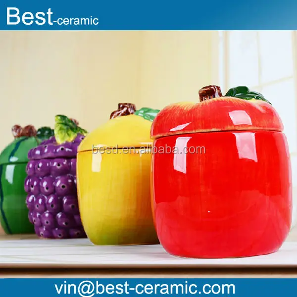 cute colorful glazed painting fruit ceramic canister set