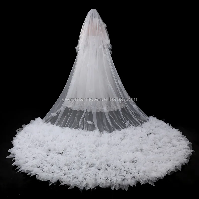 
Custom Made Long Ivory Wedding Veil With Petals On For Wholesale 