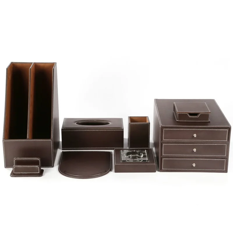 Leather Wood Gift Desk Office Set Customized Logo Brown Faux Leather Organizer Books Desk 2 Days 50*45*40 Cm 1PCS 1pcs/polybag