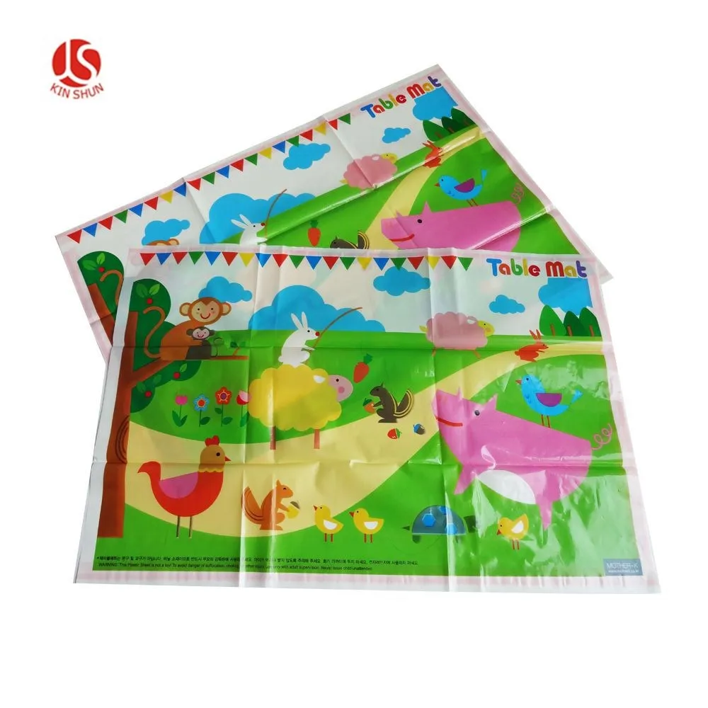 Disposable Adhesive Plastic Table Placemats Kids Baby Print Square Design Kitchen Dining Tea Coffee Bar Wedding Food Use