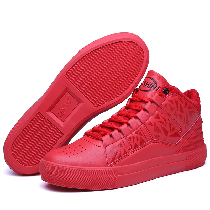  2021 OEM custom design casual shoe leather upper skate shoes red high top sneakers for men
