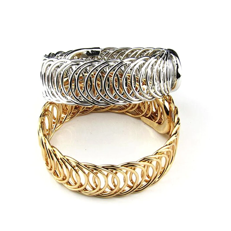 Hot Sale Iron Wire Charming Wave Silver Gold Plated Bangle Bracelet Thick Women Men Bracelet