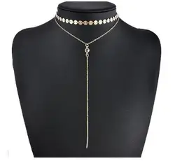 Fashion accessories simple popular necklace set with copper sequins, sparkle and tassel necklace