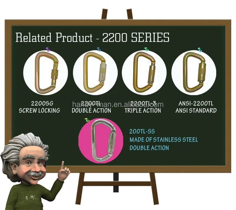 Steel D Locksafe Rescue Safety Carabiner Triple Lock