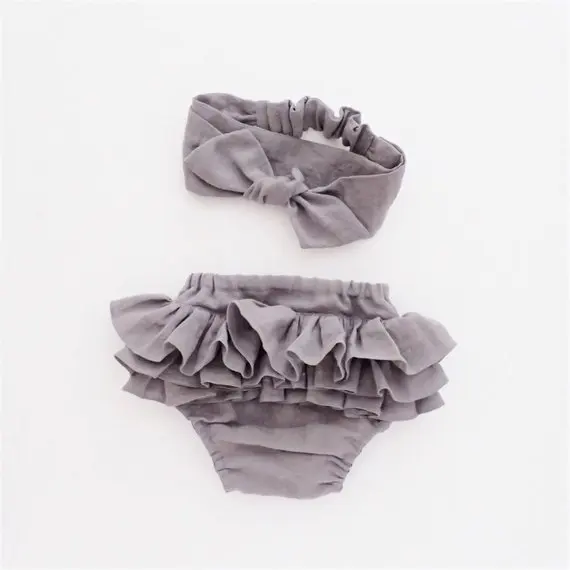 
INS popular Linen Ruffle Toddler Bloomer For Kids Girls Organic Cotton Infant Mini Shorts Diaper Cover 