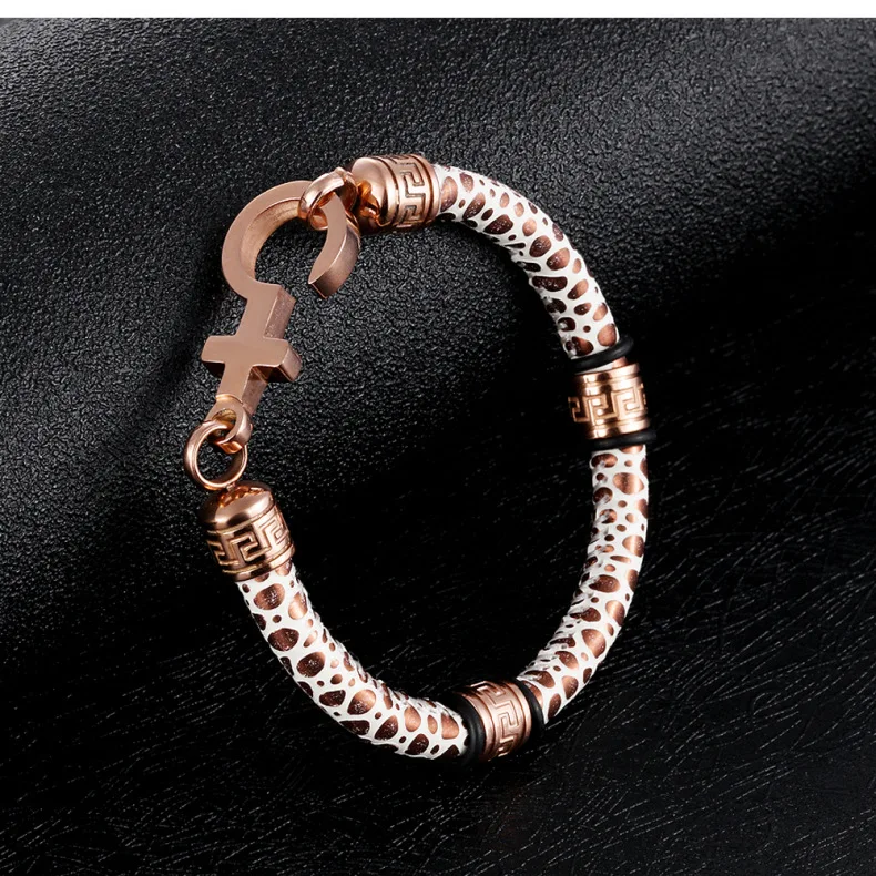 Fashion Jewelry Stainless Steel Men And Women Symbol Leather Bracelet
