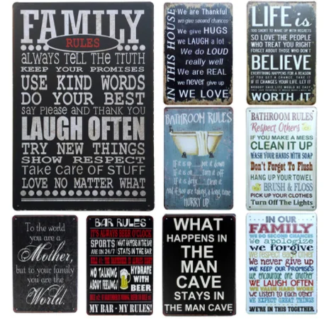 Wholesale Family Home Decor Vintage Tin Signs Decorative Pub Plates Metal Wall Art Plaques Tin Signs