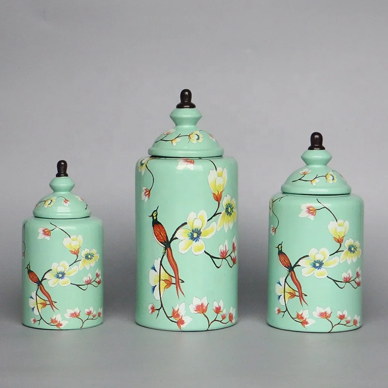 
Flower and bird painting ceramic jar for gift decoration 