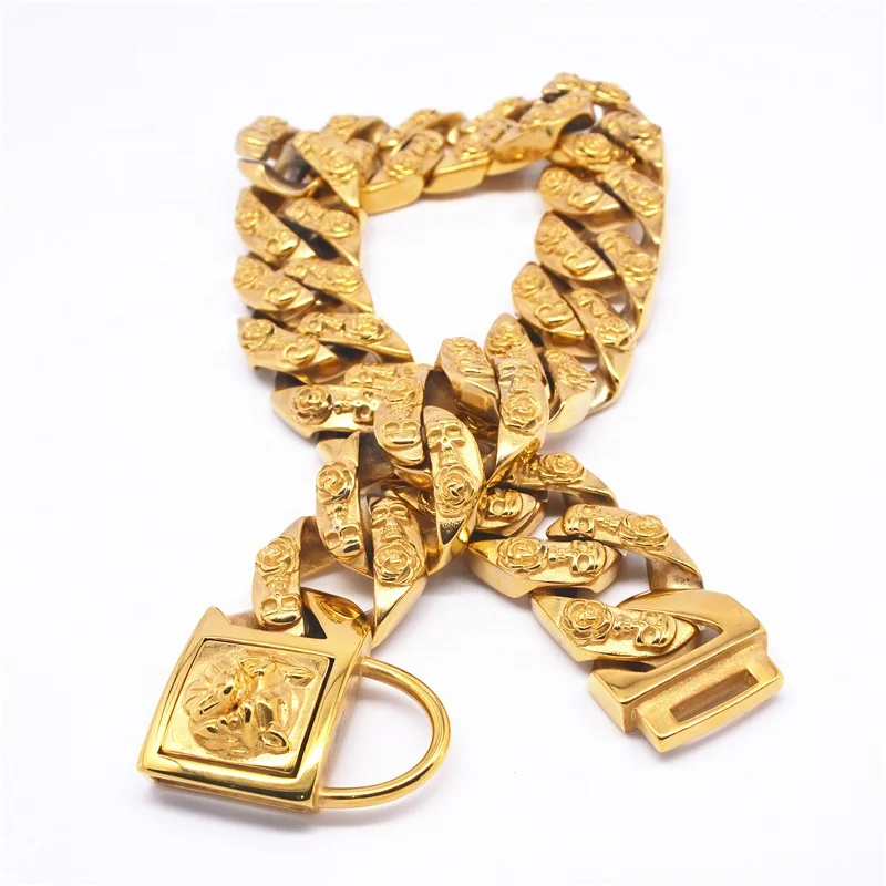 Роскошный Водонепроницаемый Золотой собачий ошейник из нержавеющей стали с принтом панк