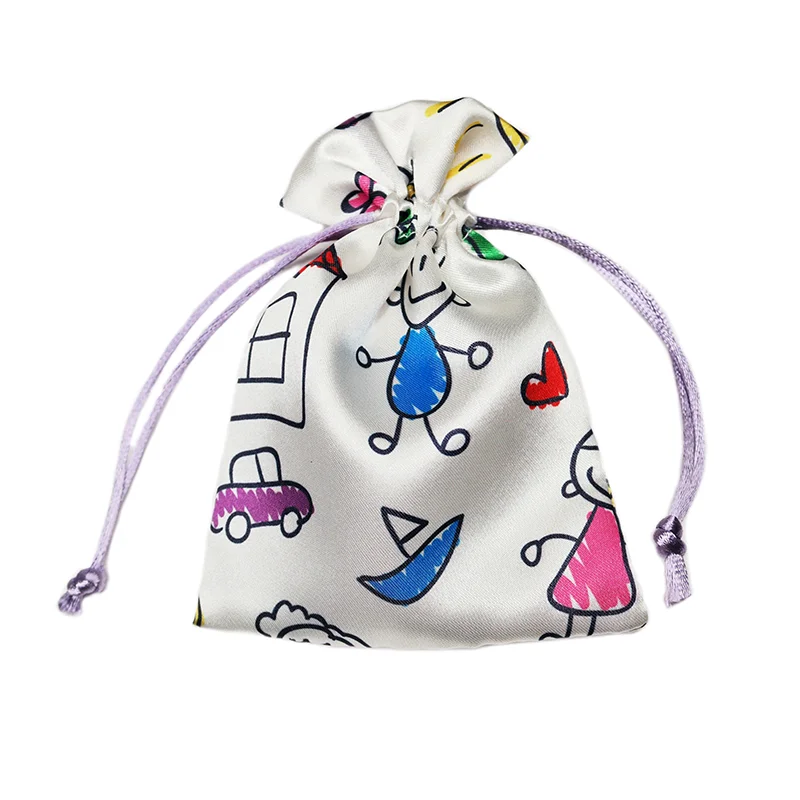 Custom Silk Satin Drawstring Bags Gift Pouches For Jewelry Pearl With Logo