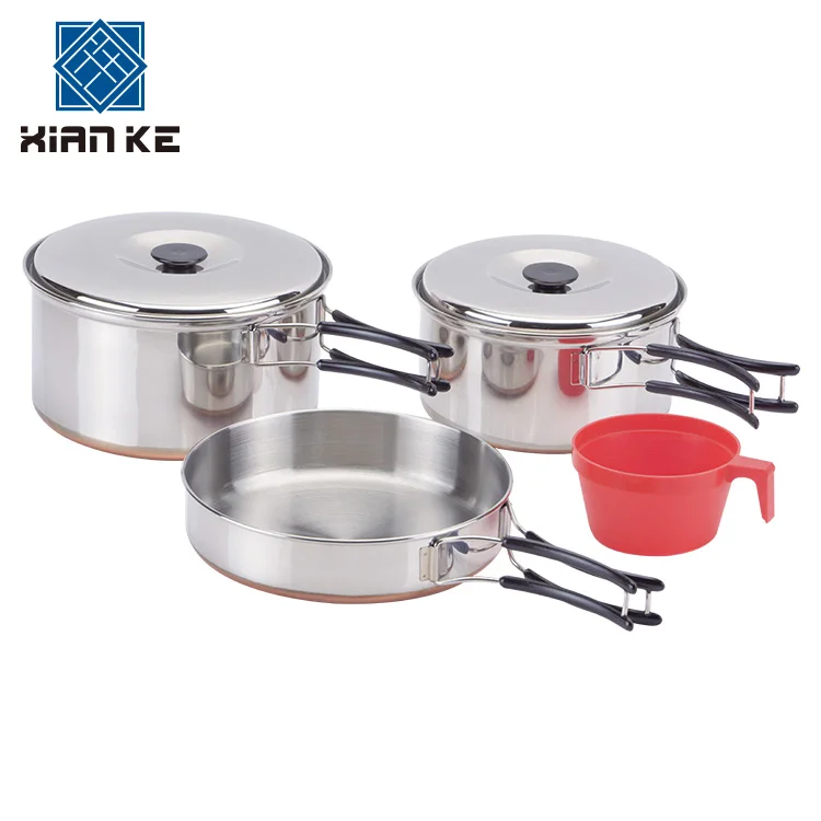 WP203 Portable Stainless Steel Cook Ware Set 3-person Use with Copper Plated Base