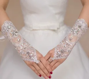 
ZH2425G New Hot Sale 1Pair Fingerless Lace Wedding Gloves Fashion White,Ivory Bridal Gloves With Ring Bracelet 