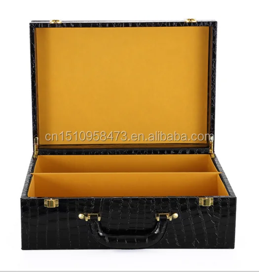 High end travelling wooden box leather cover suitcase with golden handle